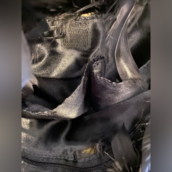 Elka Vtg Black Ostrich Featherrs Hibiscus Floral Print Embellished Shoulder Bag - Picture 7 of 7